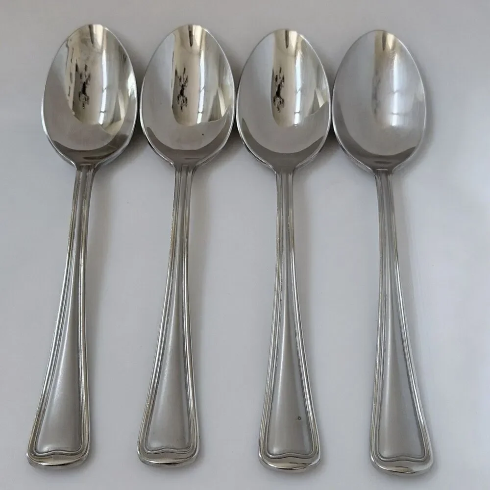 4pc GORHAM Monet Frosted Stainless Soup Spoons 7” Glossy Satin 18/8